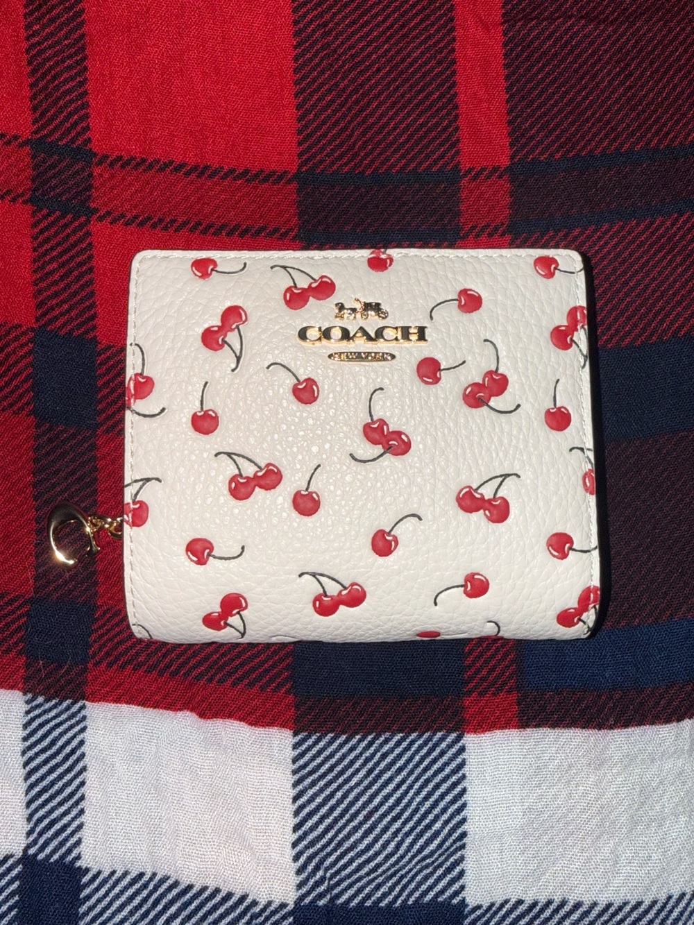 NWT COACH Authentic Pebble Leather Cherry Print Snap Wallet